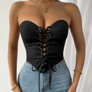 Black Lace Up Dipped Corset